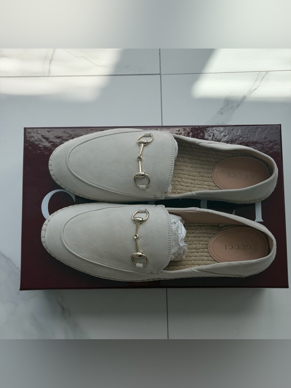 Gucci Cream Suede Horsebit Espadrille Loafers